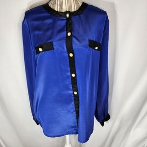 Allison Smith Blue & Black Long Sleeve Button Down Top Plus Size 16